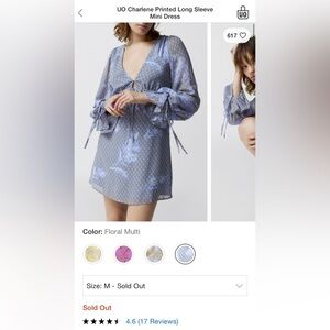 UO Charlene Printed long sleeve mini dress (new without tag)